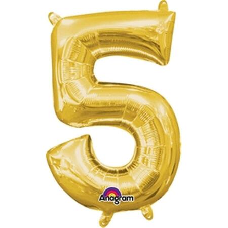 ANAGRAM 16 in. Number 5 Gold Shape Air Fill Foil Balloon 78532